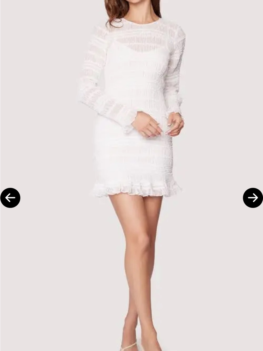 Lost and Wander Off White Long-Sleeve Ruffle-Hem Mini Dress Sz S. NWT